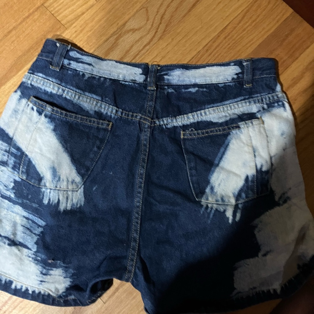 Blue and White Distressed Jean Shorts